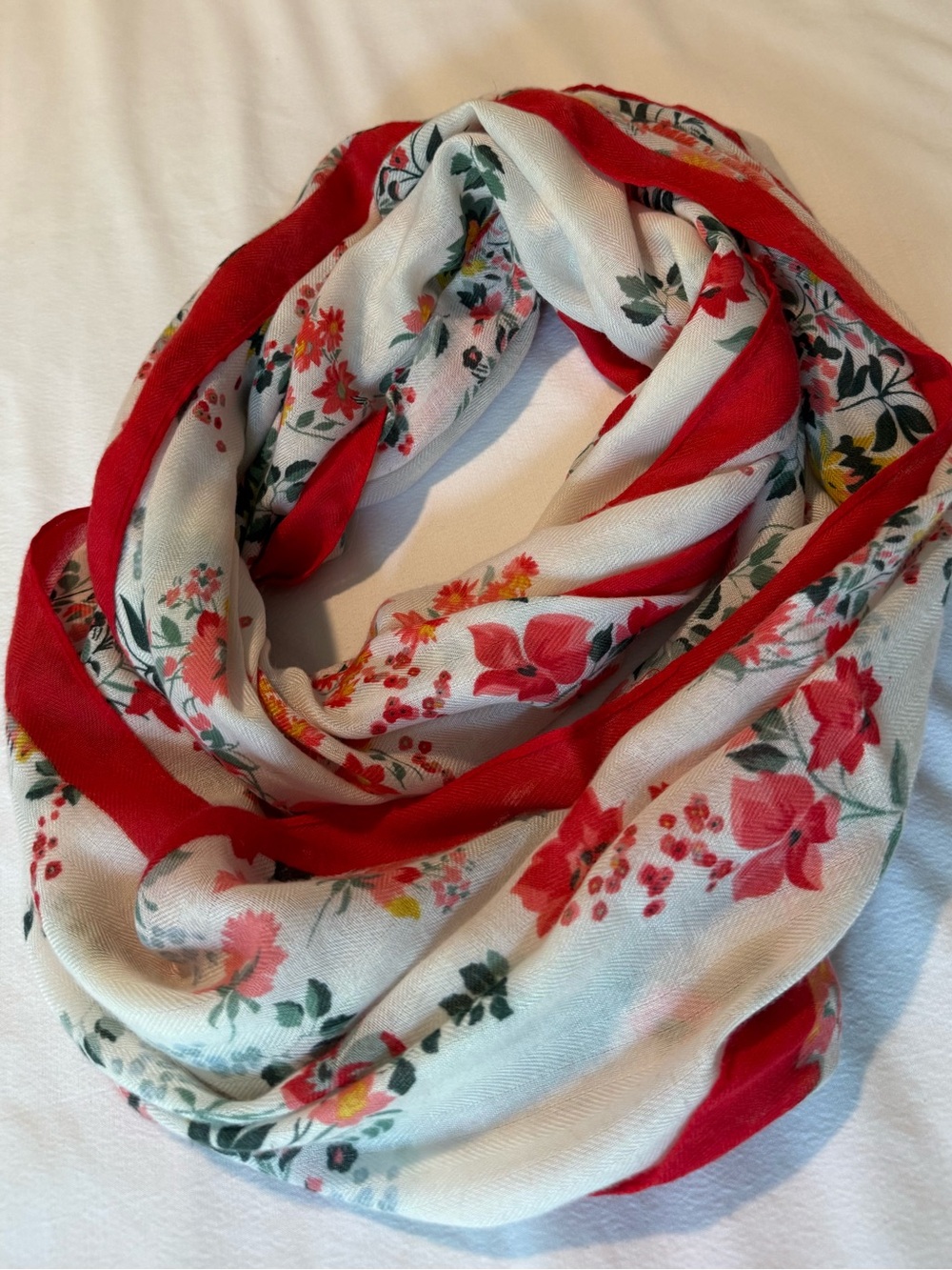 LOFT Red & Cream Floral Infinity Scarf